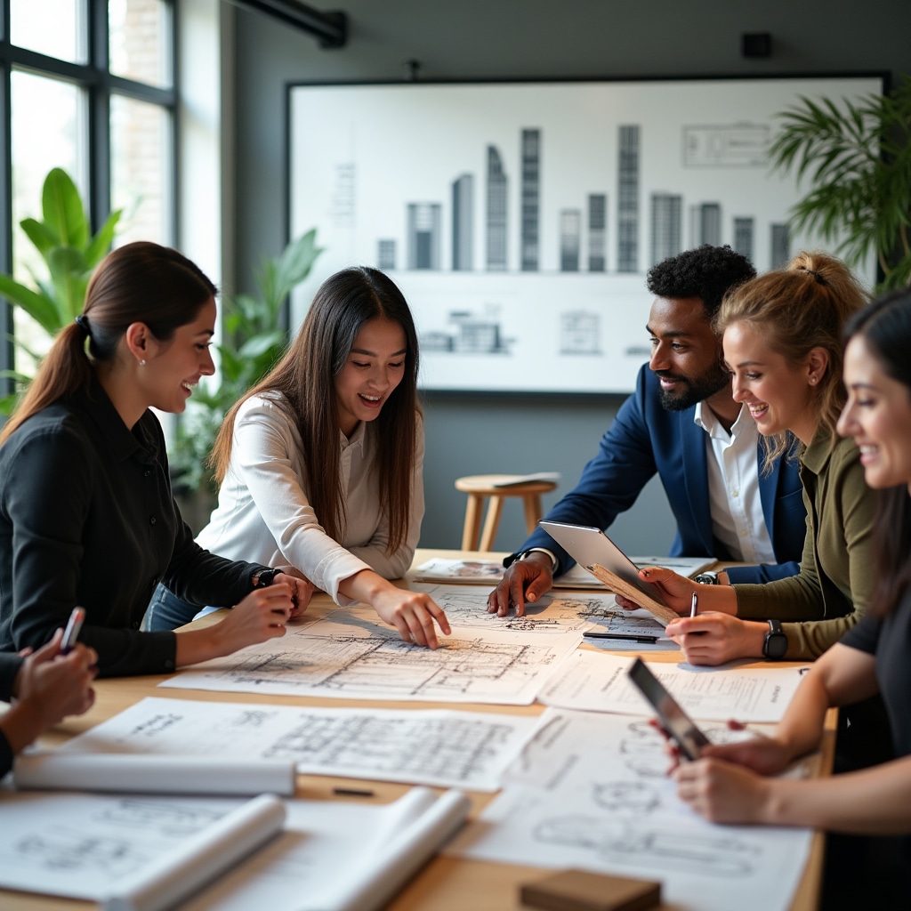 Team working on sustainable construction planning